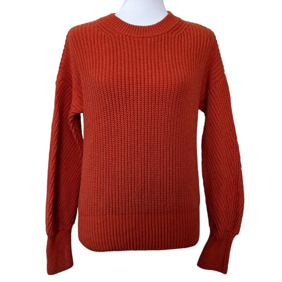 Madewell Fairbanks Cotton Wool Blend Knit Orange Sweater Womens XS Pull On Crew - Picture 2 of 9